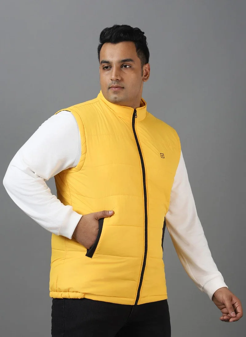 Urbano Fashion  Urbano Plus Men's Yellow Sleeveless Zippered Puffer Jacket for Men | Best Price UAE